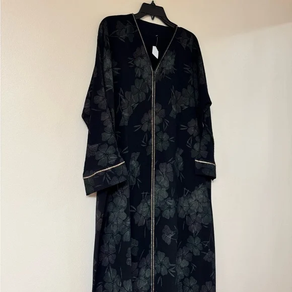 Abaya Islamic Wear Maxi Long Sleeved Dress Size XL / XXL Black Floral Green NEW - Picture 5 of 11